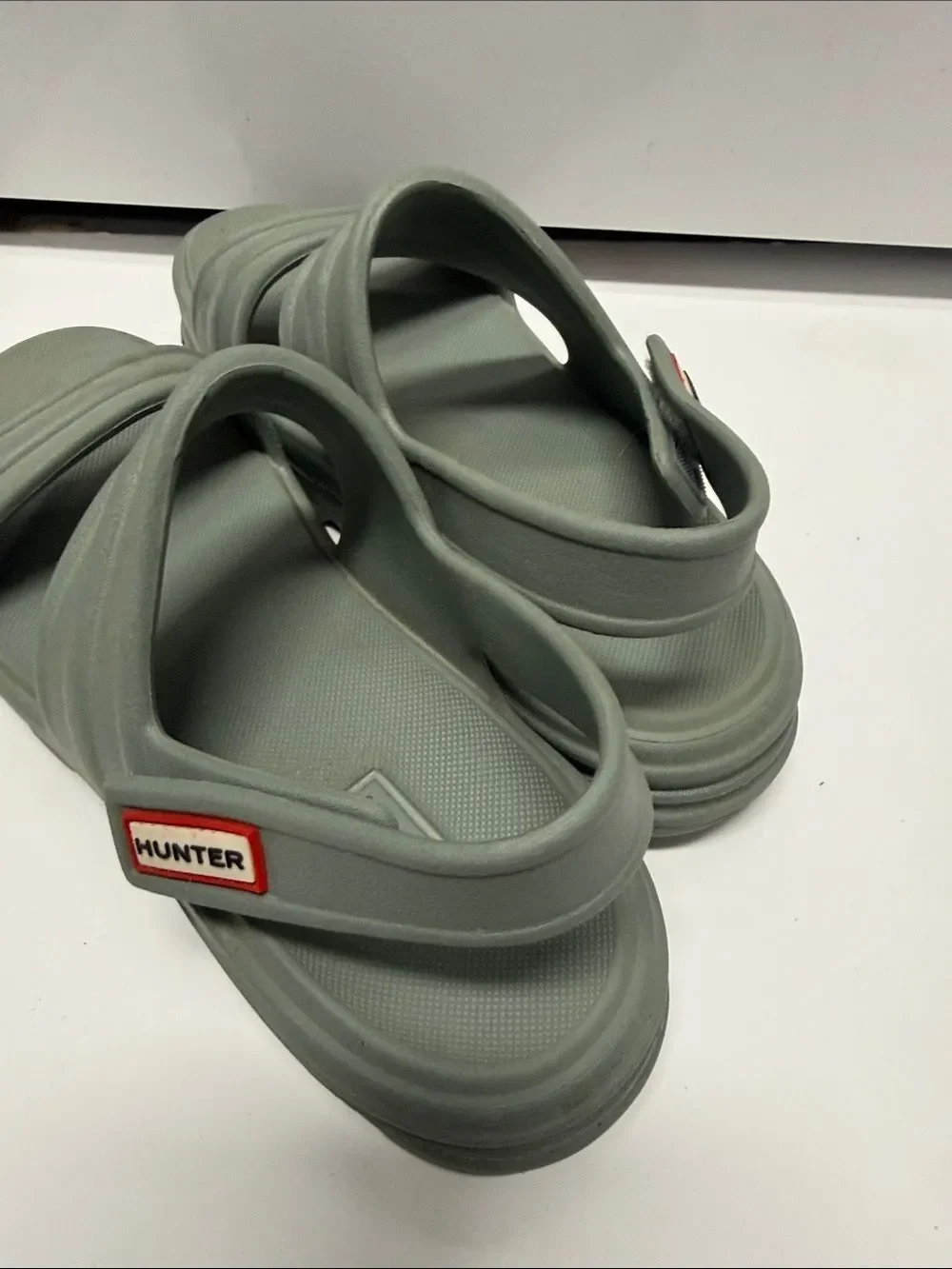 Hunter Grey-Green Slingback Rubber Slide Sandals - Size 7